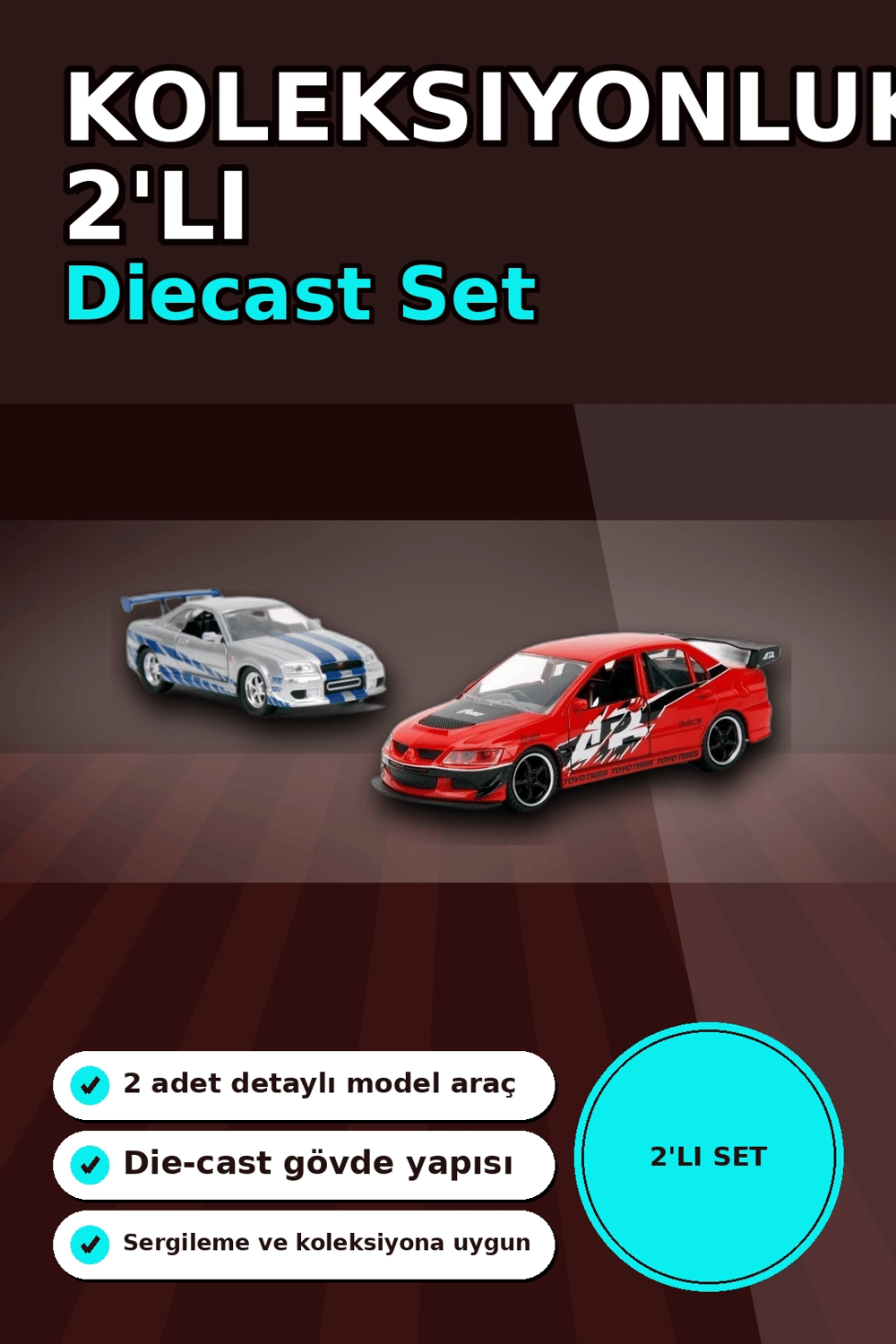 1:32 Diecast Metal 13 cm Araba Modeli - 2006 Mitsubishi Lancer IX ve Nissan Skyline GTR BX-313395