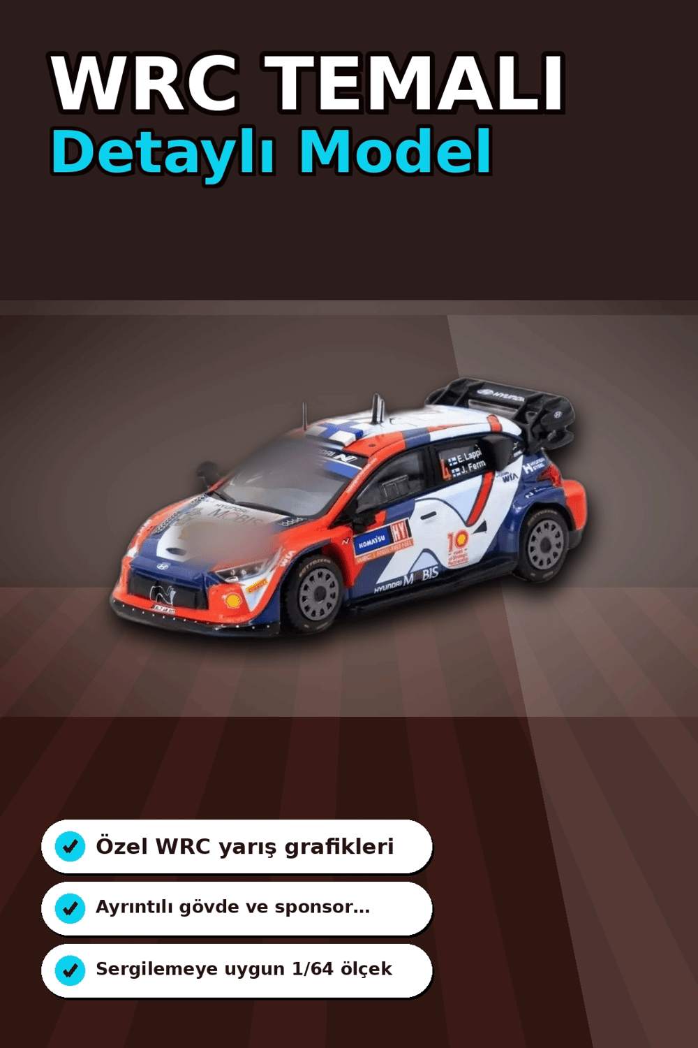 1/64 Hyundai I20 N Rally1 Hibrit 2024 Isvec Birincisi Model Araba, Koleksiyon Hediyesi BX-313347