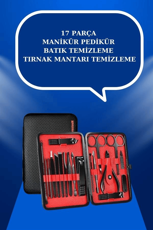 17 Parça El Ayak Bakım Seti Tırnak Temizleme Manikür Pedikür Cımbız Törpü Tırnak Makası