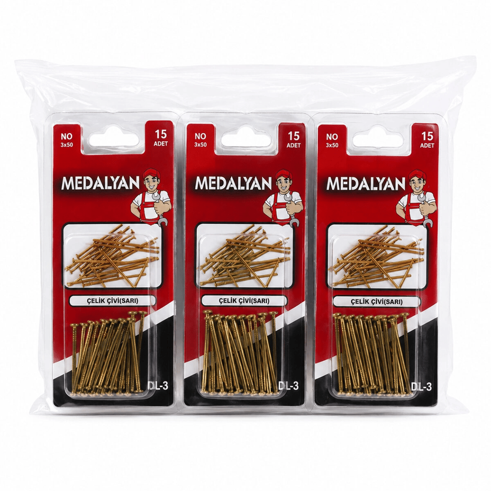 180 Adet 3x50 12x15pcs Sarı Tp Çelik Tel Çivi Bx40