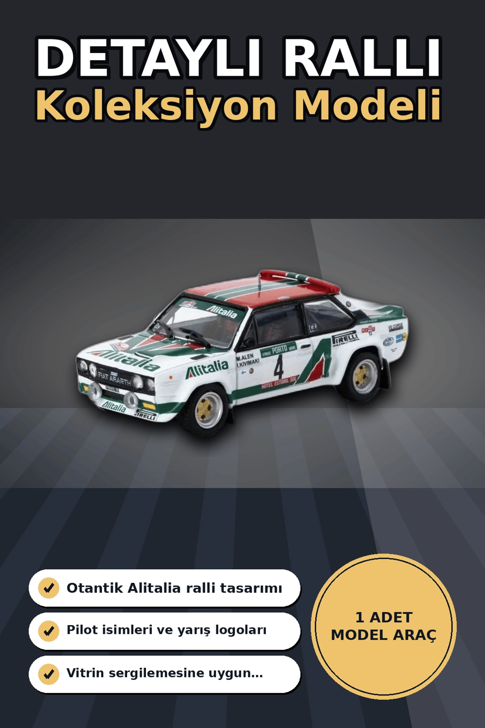 1978 Portekiz Rallisi Galibi 1/64 Fiat 131 Abarth Diecast Model Araba Koleksiyonluk BX-313350