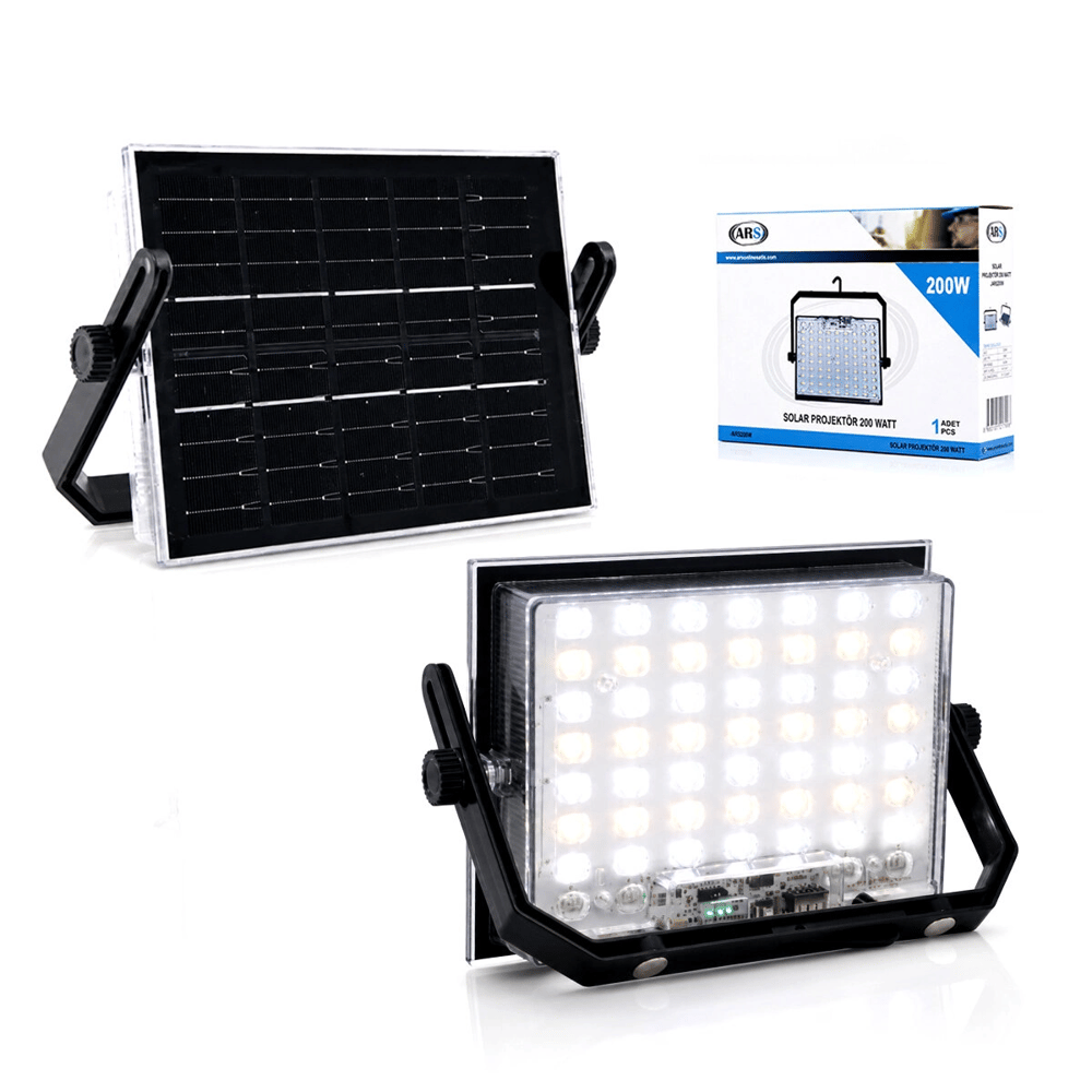 200w Güneş Enerjili Led Işık Solar Projektör - Fener Kamp - Dış Mekan 3 Farklı Led Işık 348961 Lmb Bx40