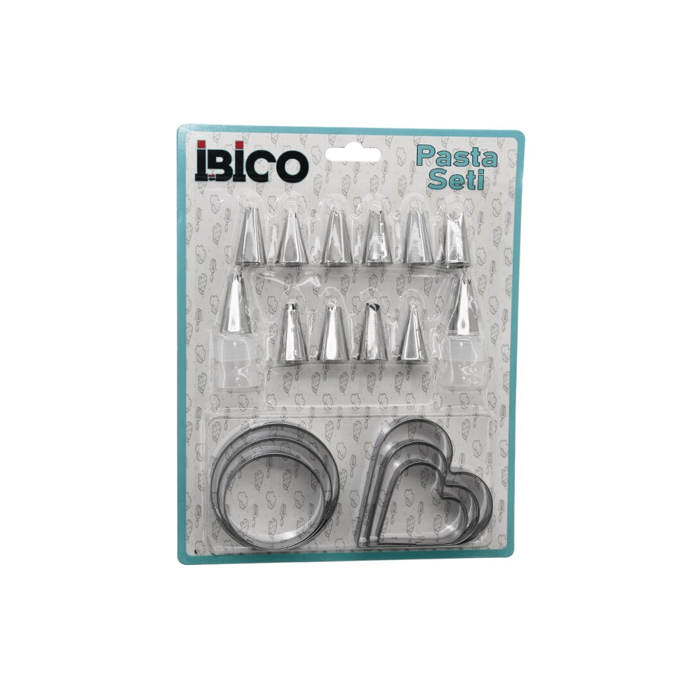 20pcs Pasta Süsleme Uç Seti= 12-metal Kurabiye Kalıp Metal=3-kalp - 3-yuvarlak 2-uç Tutucu Pls.adaptör Bx40