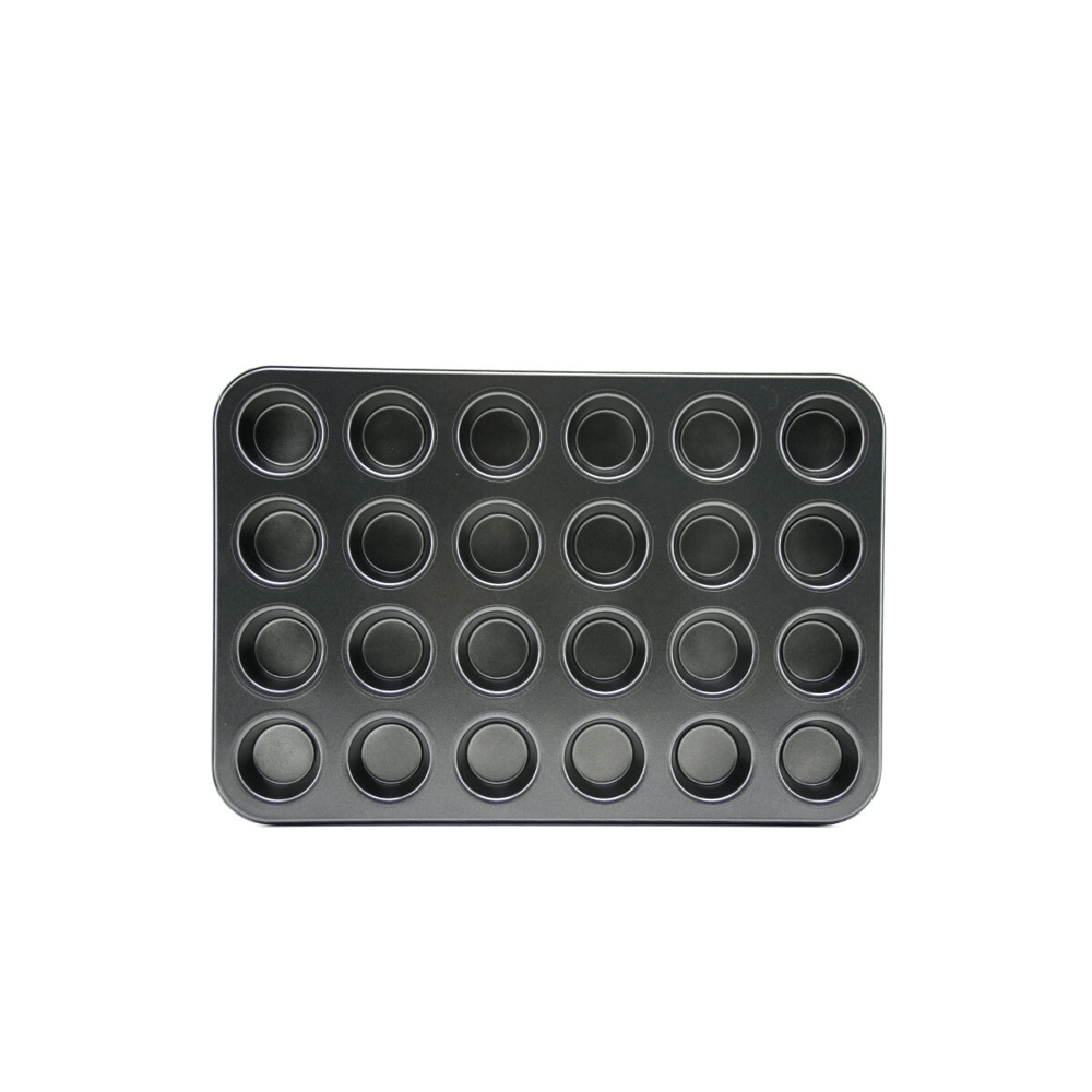 24 Gözlü Metal - Siyah Düz Muffin - Kek Kalıp Bx40