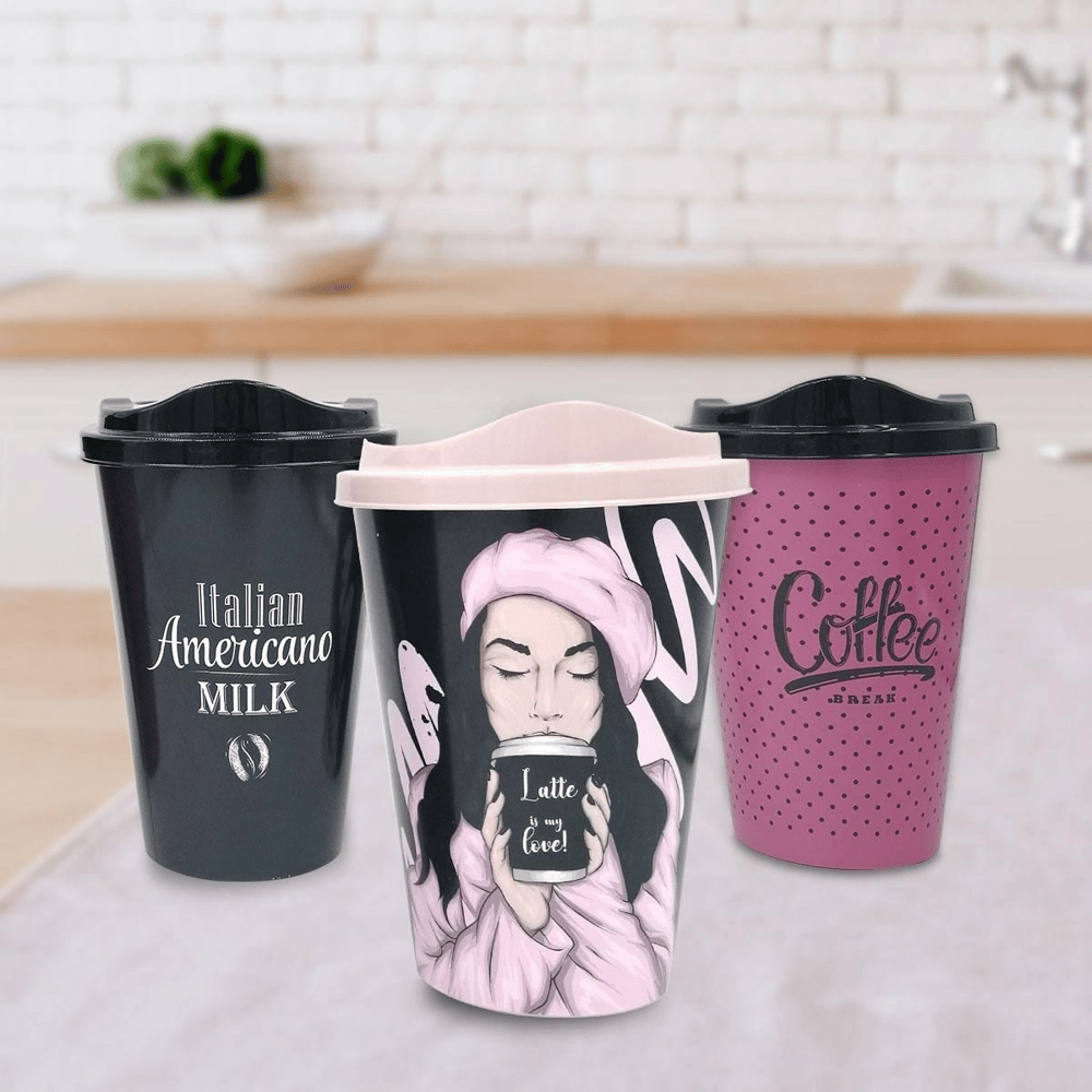 3 Adet Kahve Bardağı Seti Dekoratif Plastik Kahve Muhafaza Bardağı Bx40