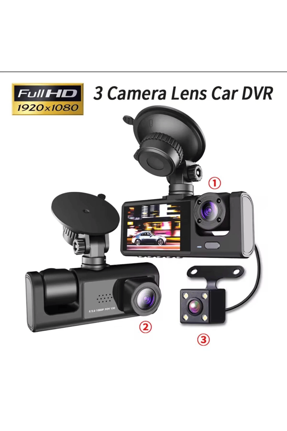 3 Kanal Araba DVR HD 1080P 3 Lensli Araç İçi KameraÜç Yönlü Kamera DVR araç kamera