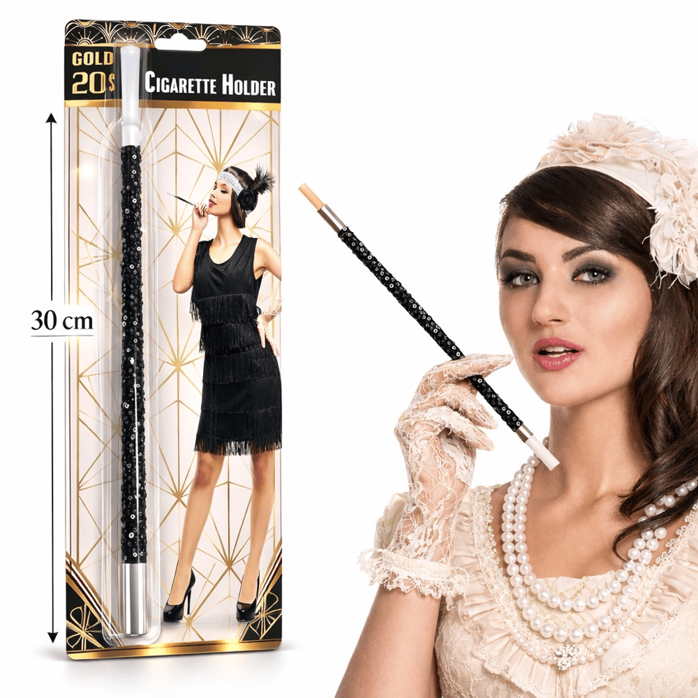30 Cm Siyah Payetli Sigara Tutacağı – 1920’ler Gatsby Parti Aksesuarı Bx40