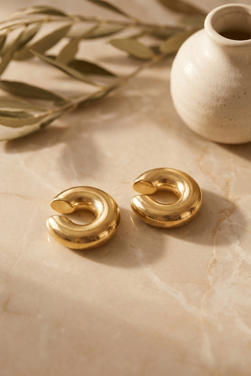 316L Çelik Gold Renk Çiftli Earcuff Küpe