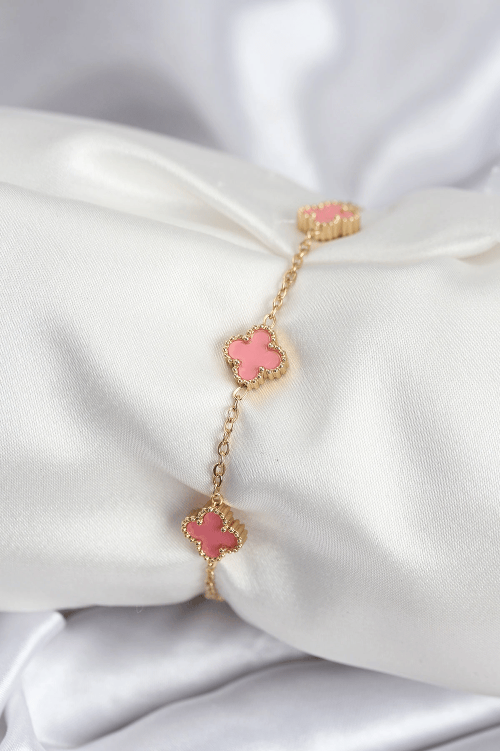 316L Çelik Gold Renk Pembe Baby Boy Yonca Kadın Bileklik