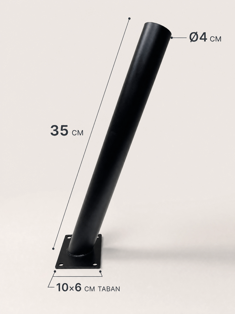 35 cm Siyah Metal Dış Mekan Sokak Armatürü Montaj Konsolu 4 cm Boru 10x6 cm Tabanlı