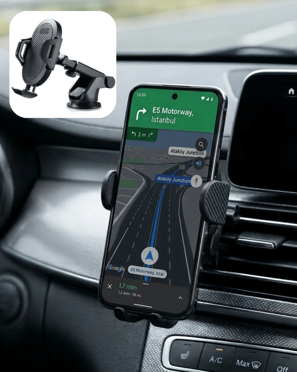 360° Döner Araç Telefon Tutucu Otomatik Kilit Mekanizmalı Stand