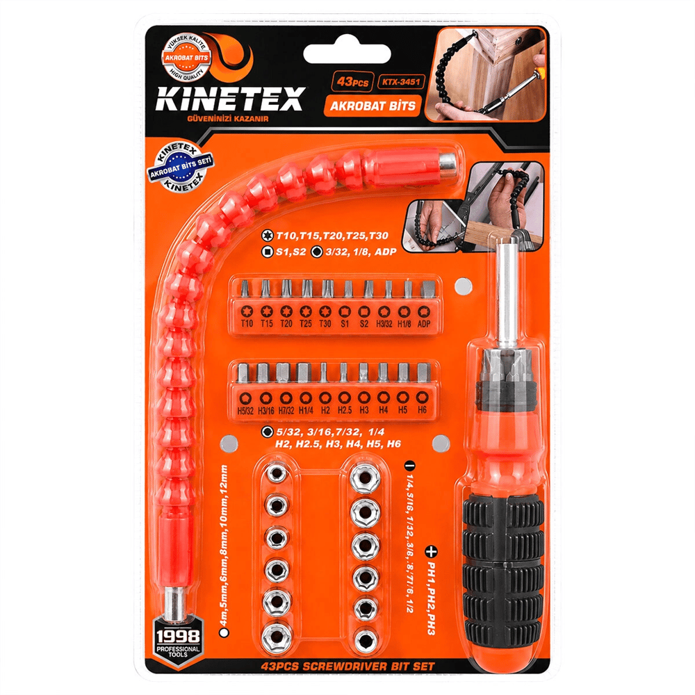 43pcs Silikon Sap Akrobat Uzatmalı Tornavida Bits Seti Manyetik Uç Tutucu Ktx-3451 Bx40