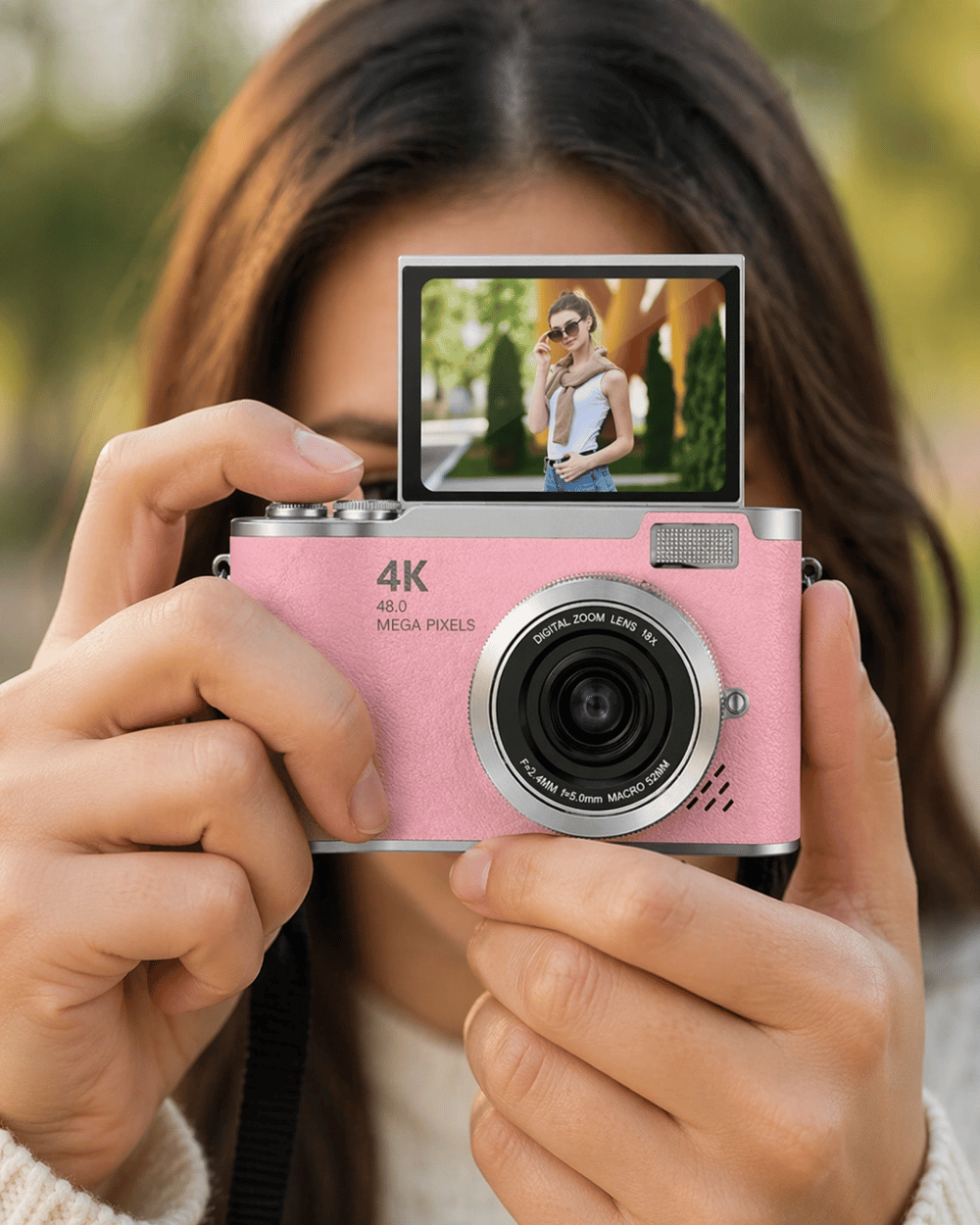 48 MP Vlog Kamera 1080P Video Flip Screen Uzun Pil Ömrü Selfie Kamera