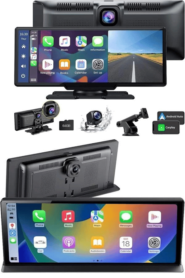 4K 10.2 İnç Çift Kameralı Araç Multimedya Ekranı CarPlay Kablosuz Tüm Cihazlara Uyumlu