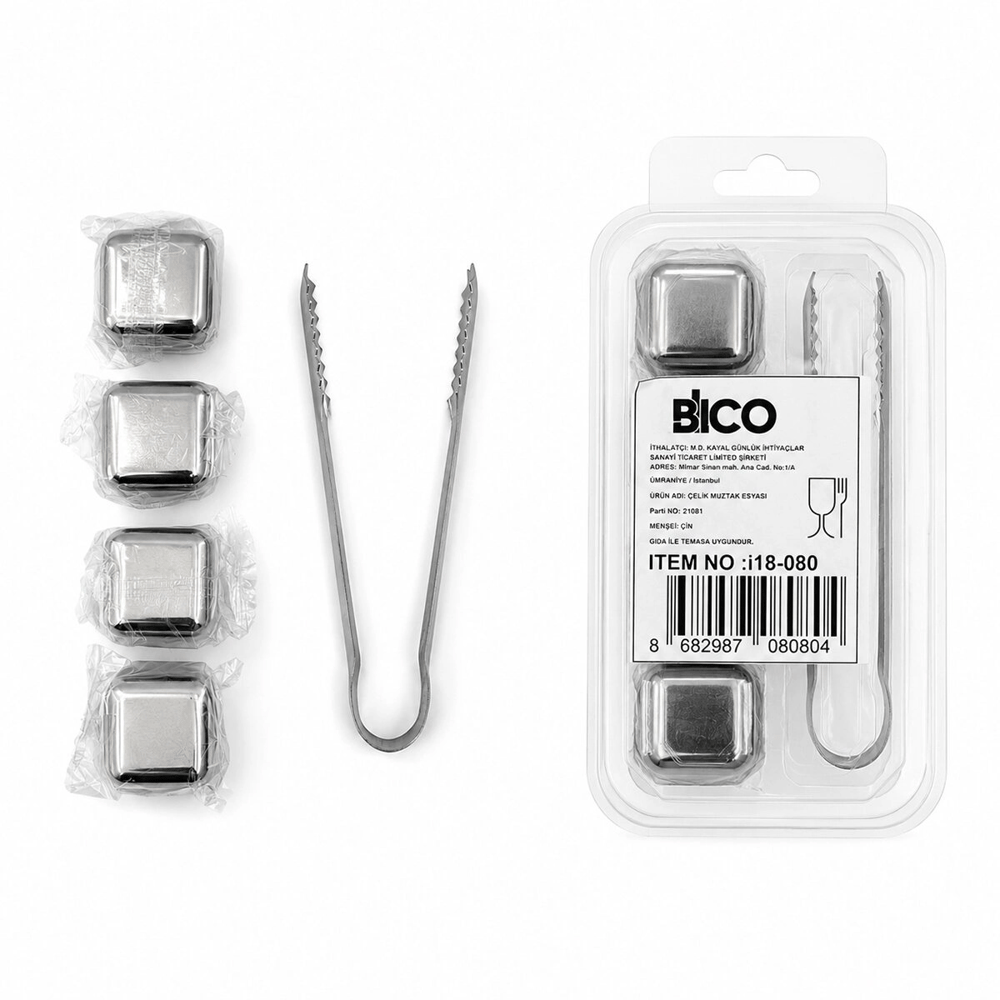 5pcs = 4 Küp - Maşa Küp Şekli Metal Buzluk Bx40