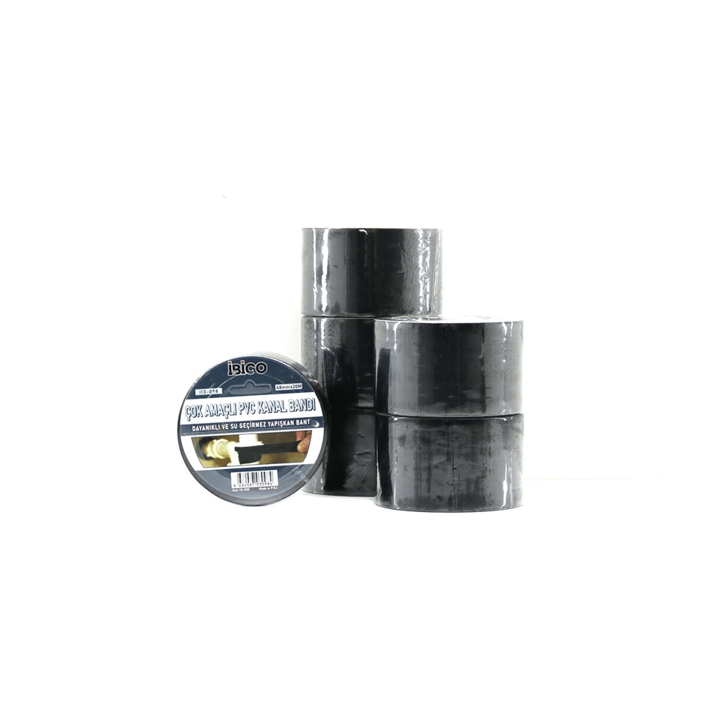 6 Adet 48mmx20mt Siyah Çok Amaçlı Pvc Kanal Bandı Bant Su Geçirmez Bx40