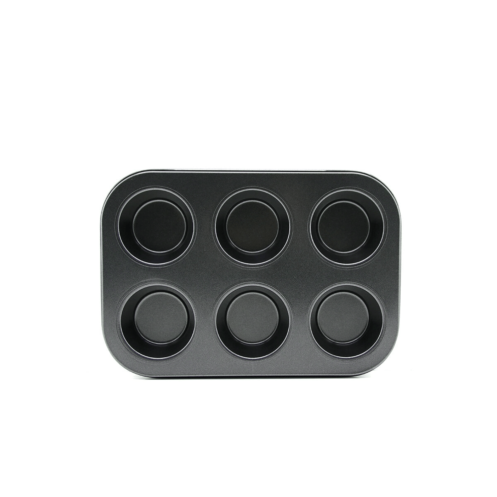 6 Gözlü Metal - Siyah Düz Muffin - Kek Kalıp Bx40