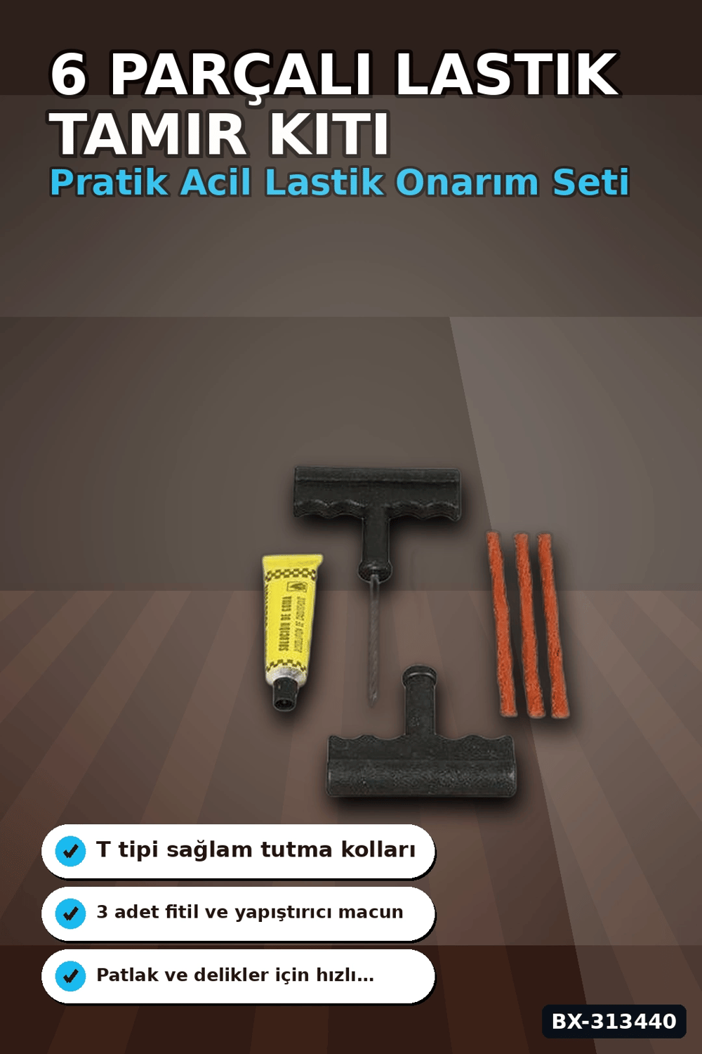 6 Parçalı Patlak Lastik Tamir Kiti Araba Motosiklet Bisiklet Onarım Seti BX-313440
