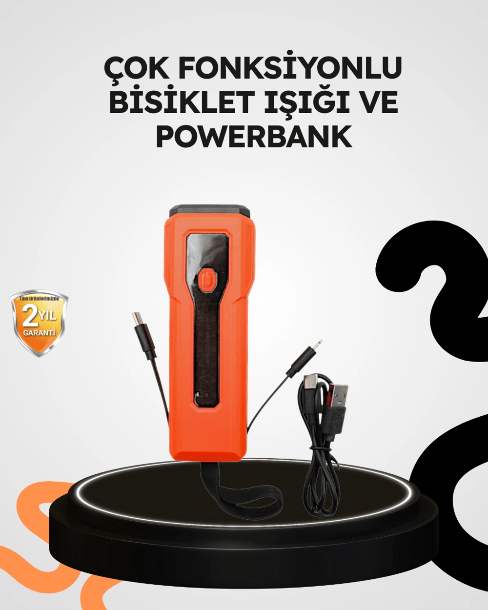 600 Lümen Bisiklet Ön Işık Powerbankli Çakar COB Led