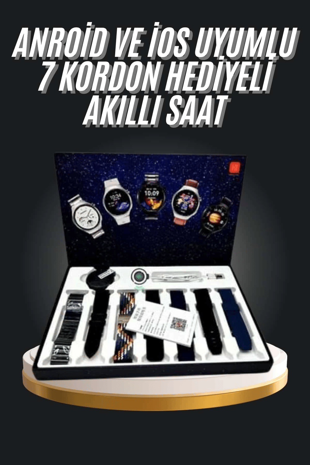 7 Kordonlu Akıllı Saat Siyah Kasa Dokunmatik Ekran Uyku ve Sağlık Takibi