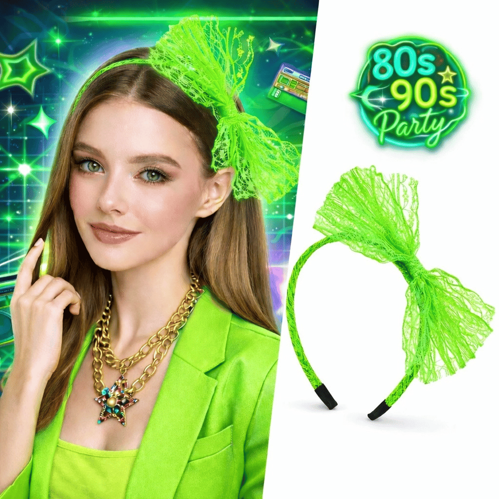 80’ler 90’lar Neon Yeşil Dantel Taç Fiyonklu Bx40