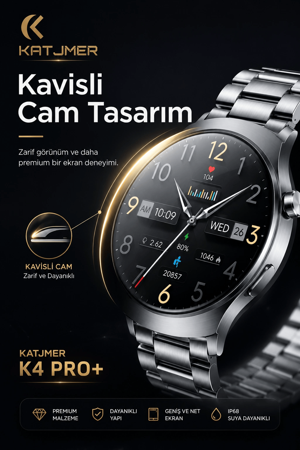 AMOLED Ekranlı Metal Kordonlu Akıllı Saat Üç Kayışlı Spor Takip Ve Bildirim Özellikli