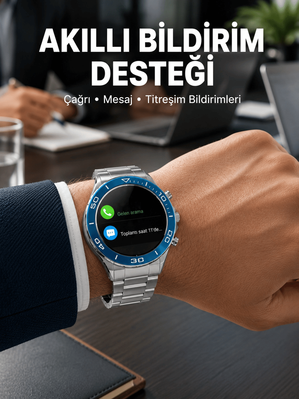 Akıllı Saat Çelik Kordonlu Amoled Ekran Android ve İOS Uyumlu Çağrı Cevaplayabilen Yeni Nesil