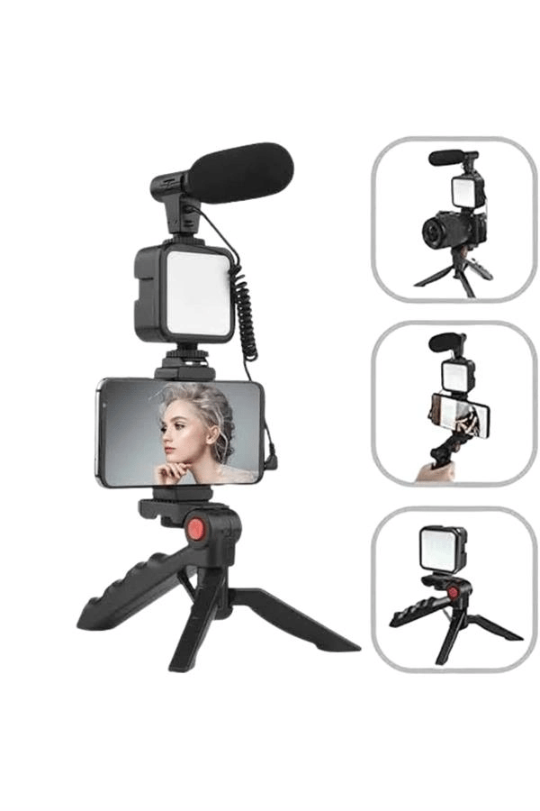 Akıllı Telefon Vlog Kiti Tripod Mini Mikrofonlu Telefon Tutucu