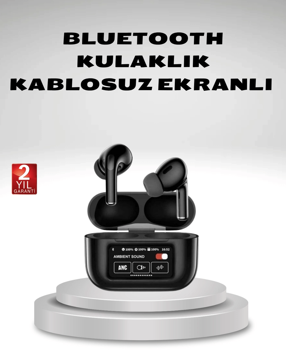 Aktif Gürültü Engelleme (ANC) Kablosuz Bluetooth Kulaklık – Dijital Ekranlı, Dokunmatik ve Uzun Pil Ömürlü