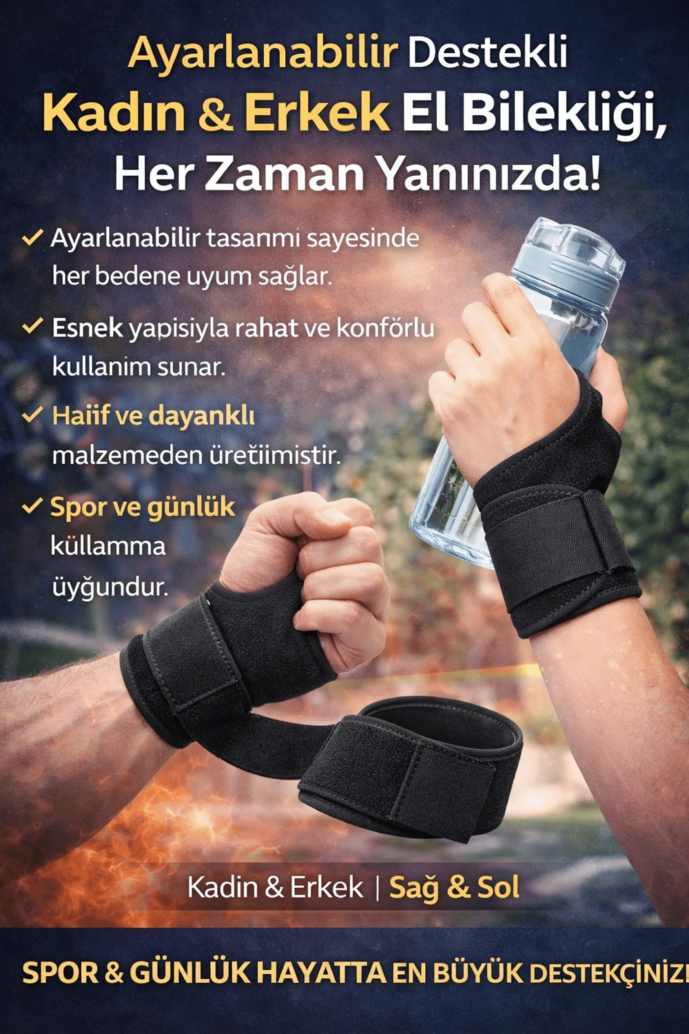 Ayarlanabilir Destekli El Bilekliği – Kadın & Erkek Sağ–Sol Uyumlu Spor ve Günlük Kullanım