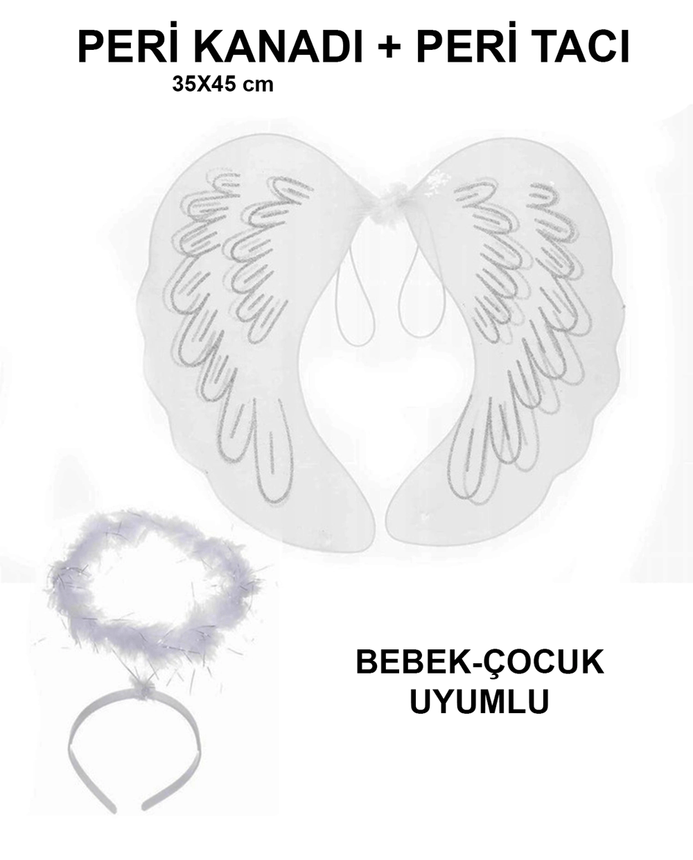 Beyaz Otrişli Dantel Tüllü Peri Kanadı Ve Peri Tacı Seti 45x40 Cm Bx40