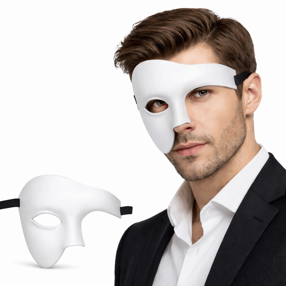 Beyaz Yarım Erkek Maske – Phantom Parti &amp; Balo Maskesi Bx40
