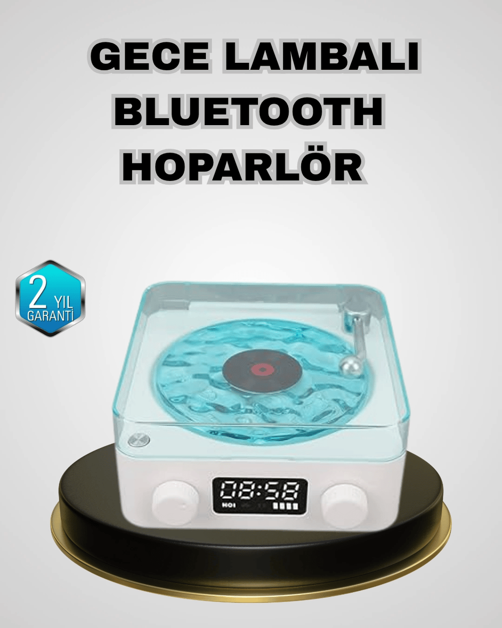 Bluetooth Hoparlörlü Gece Lambası Dijital Saat Ekranlı Su Dalgası Efektli Dekoratif