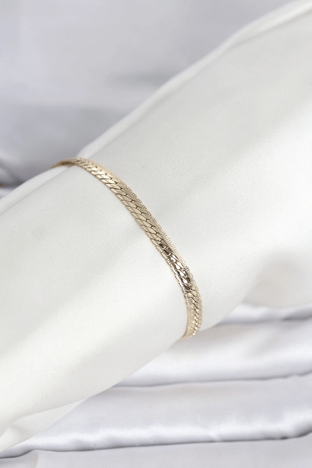 CM 14K Gold Renk Lazerli Yassı Zincir Model Kadın Bileklik
