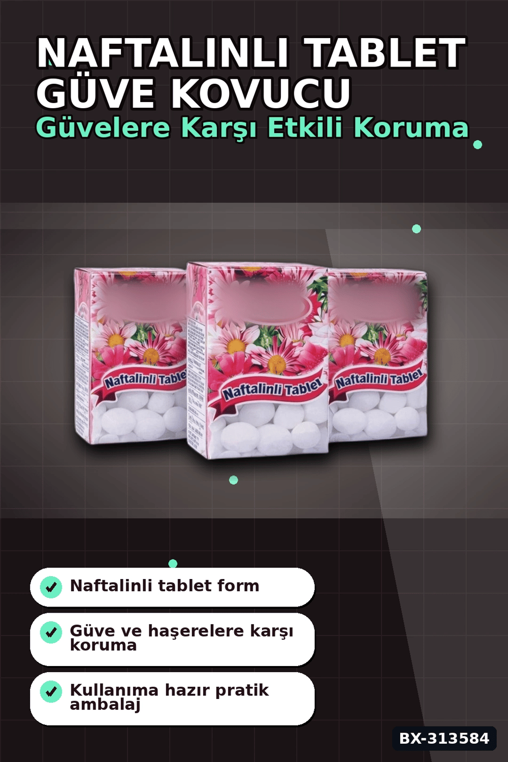 Çiçek Desenli Kutuda 6 Adet Naftalinli Tablet Güve Kovucu Dolap Çekmece Koruyucu BX-313584