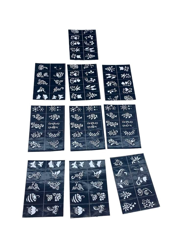 Çiçekli 10x14cm Tüp Kına Desen Çıkartma Şablonu 12 Parça Bx40