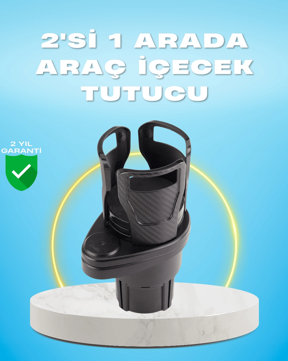 Çiftli Araba Bardak Tutucu Karbon Fiber Görünümlü 360° Ayarlı