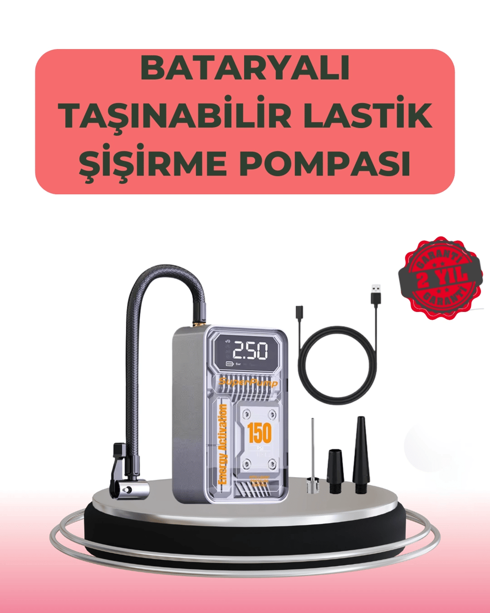 Çok Fonksiyonlu Araç, Bisiklet, Top Uyumlu Elektrikli Hava Pompası