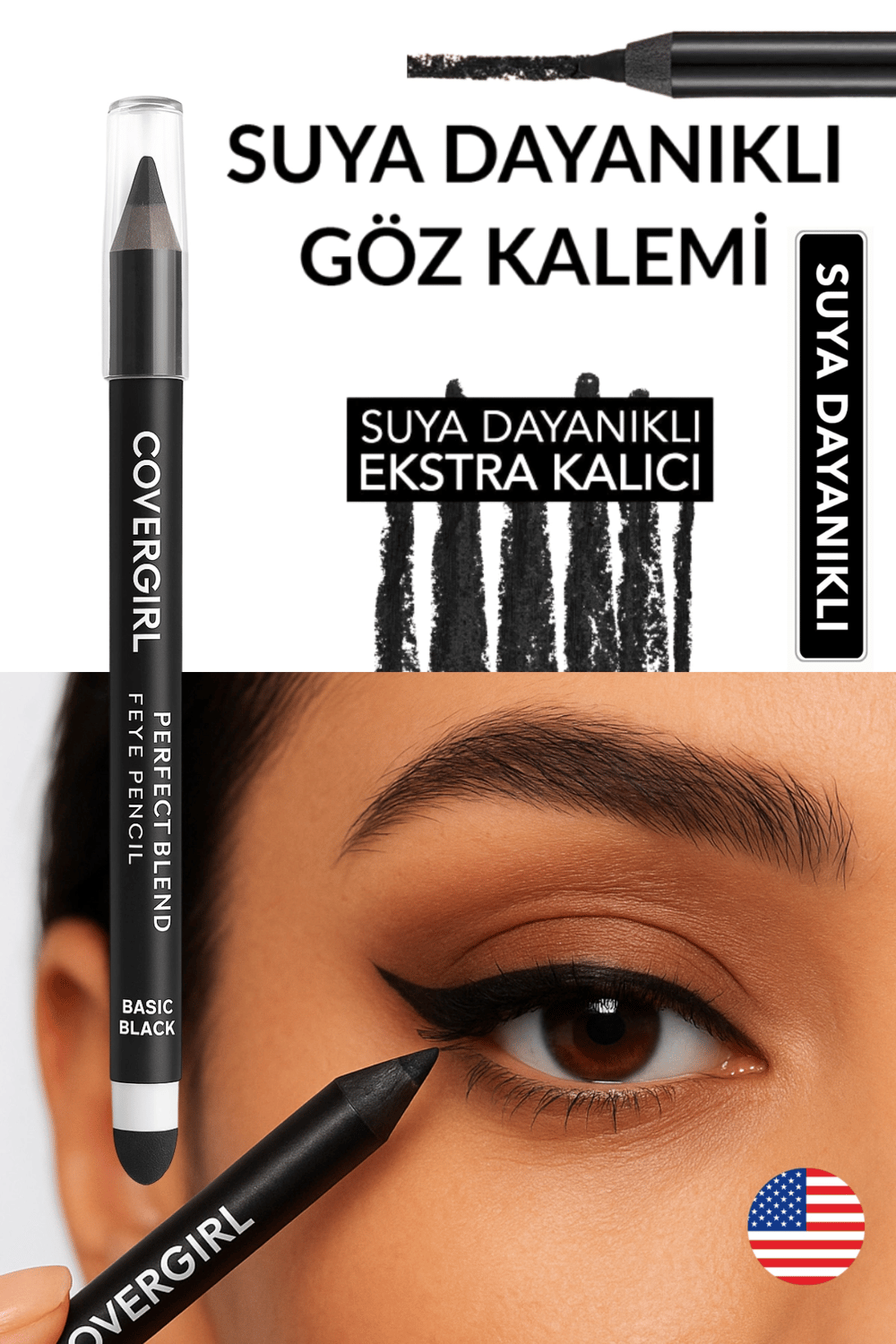 Covergirl Perfect Blend Siyah Eyeliner Kalem Black 100 Suya Dayanıklı Göz Kalemi