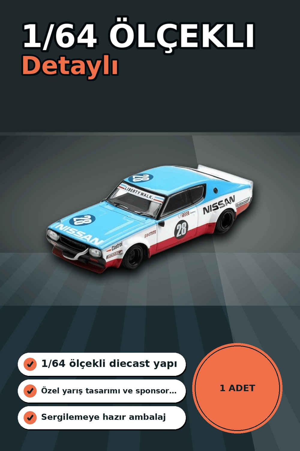 Detaylı 1/64 Diecast Nissan Skyline Kenmeri Liberty Walk Yarış Arabası Modeli BX-313382