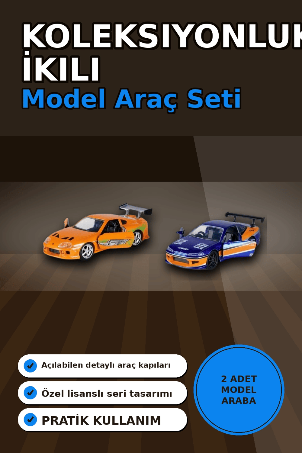 Die-Cast Metal 1:32 13 cm 2001 Nissan Silvia S15 ve Toyota Supra Araba Seti BX-313394