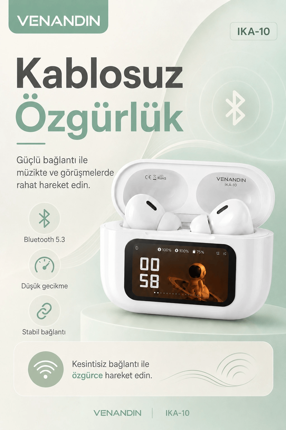 Dijital Ekranlı Şarj Kutulu Kablosuz Kulaklık Müzik Arama Ve Günlük Kullanım İçin