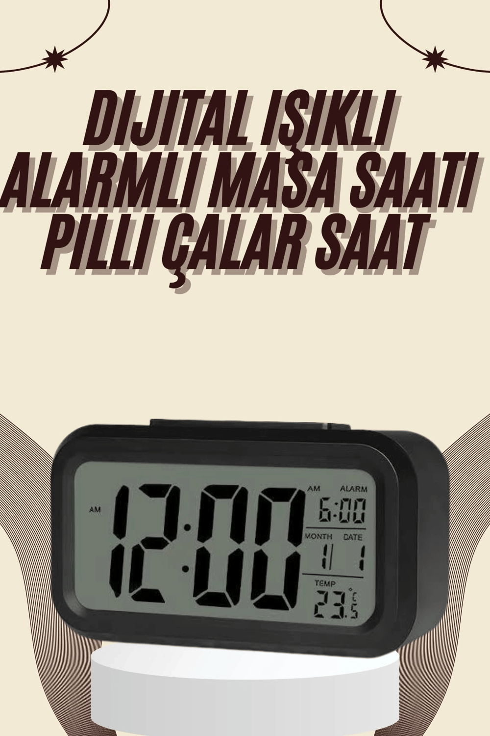 Dijital Masa Saati Termometreli Takvim Çalar Saat Led Ekran Pilli