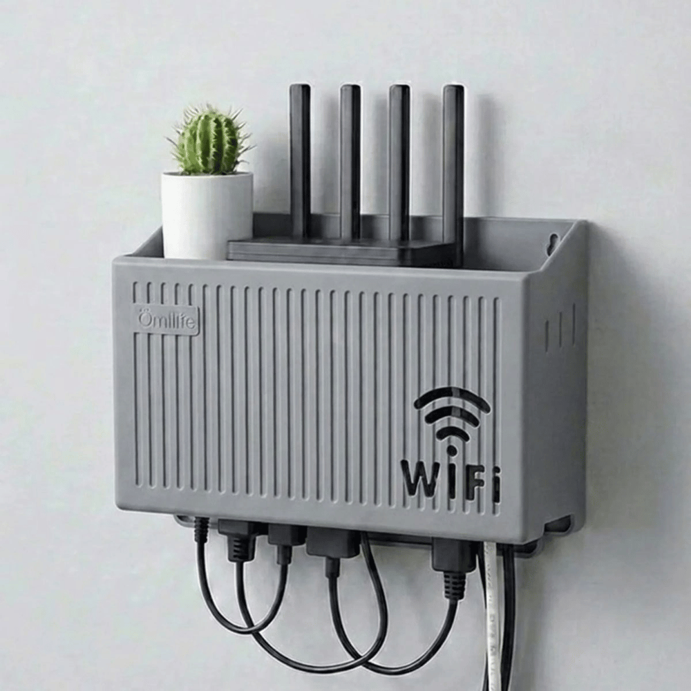 Duvar Tipi Wi-fi Modem Saklama Kutusu(gri) – Kablo Düzenleyici Router Raf Organizer Bx40