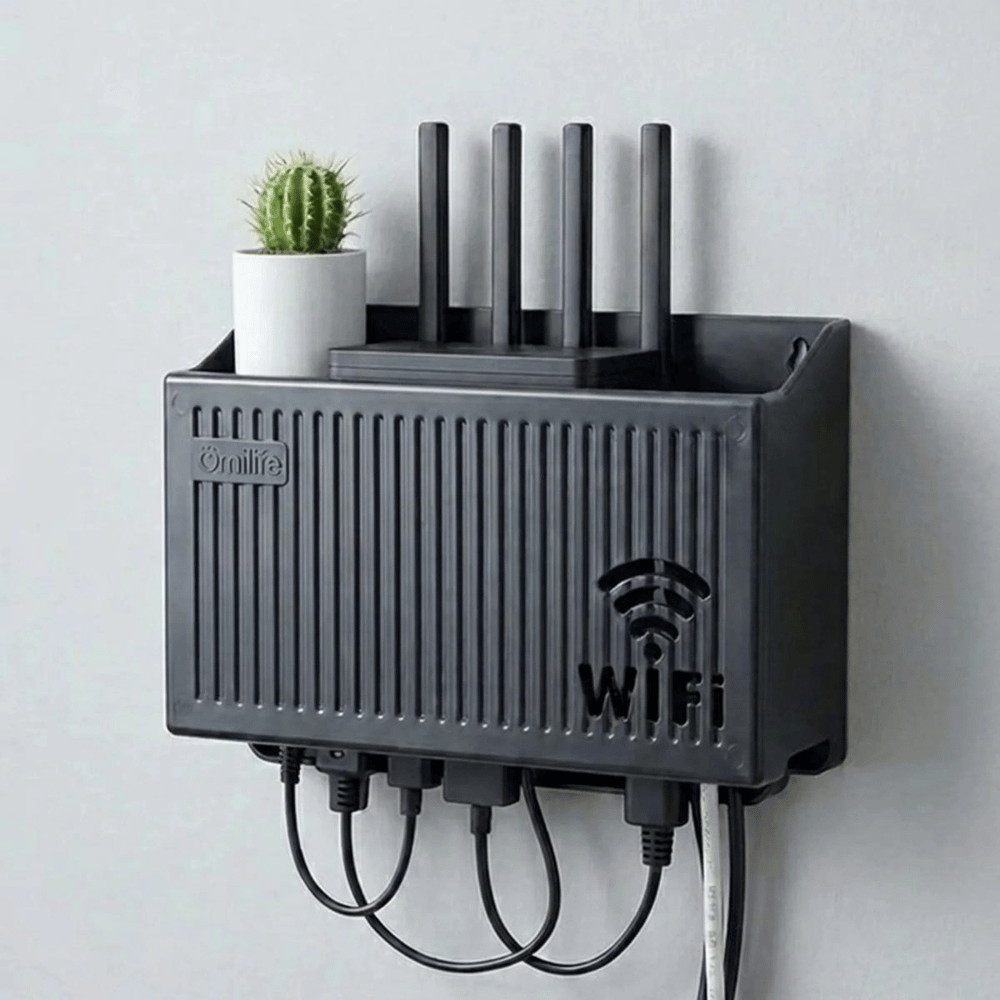 Duvar Tipi Wi-fi Modem Saklama Kutusu(siyah) – Kablo Düzenleyici Router Raf Organizer Bx40