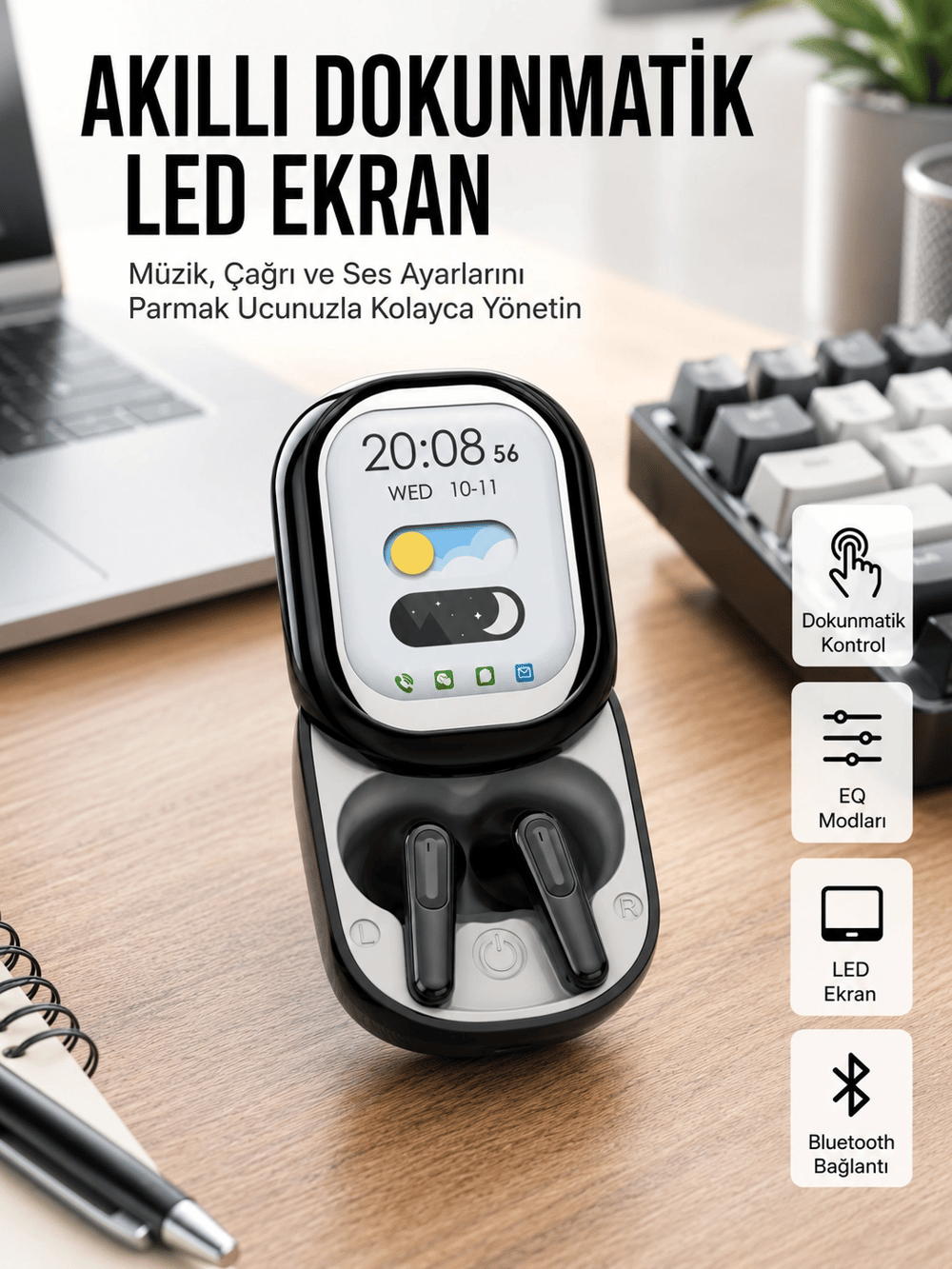 ENC Destekli Bluetooth 5.4 Kulaklık – EQ Ayarlı, Akıllı Kutulu