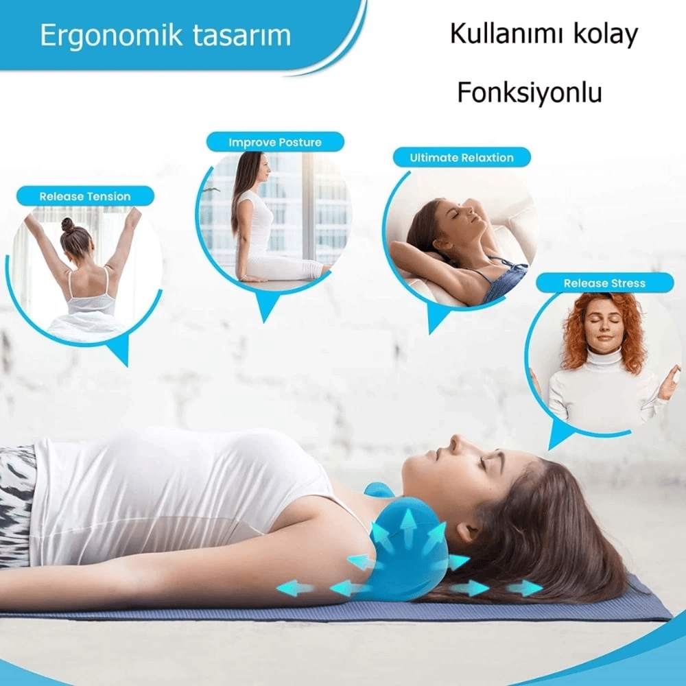 Ergonomik Boyun Masaj Yastığı – Servikal Traksiyon Destekli, Omurilik Ortopedik Yastık
