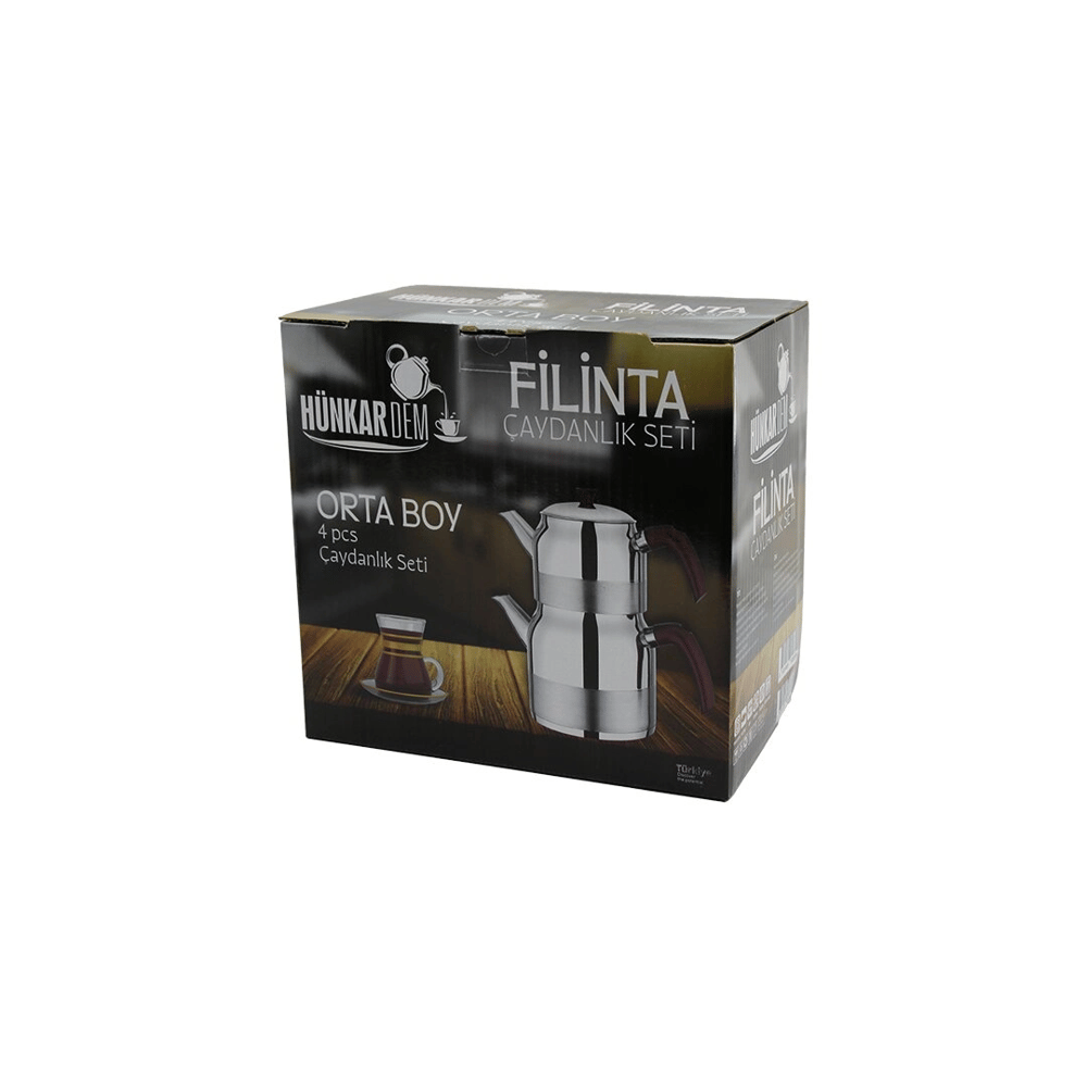 Filinta Orta Boy Çelik Çaydanlık Seti Çift Kapaklı Renkli Bakalit Kulp Üst Demlik: 1.25lt - Alt Suluk: 2.25lt Kendinden Süzgeçli Bx40