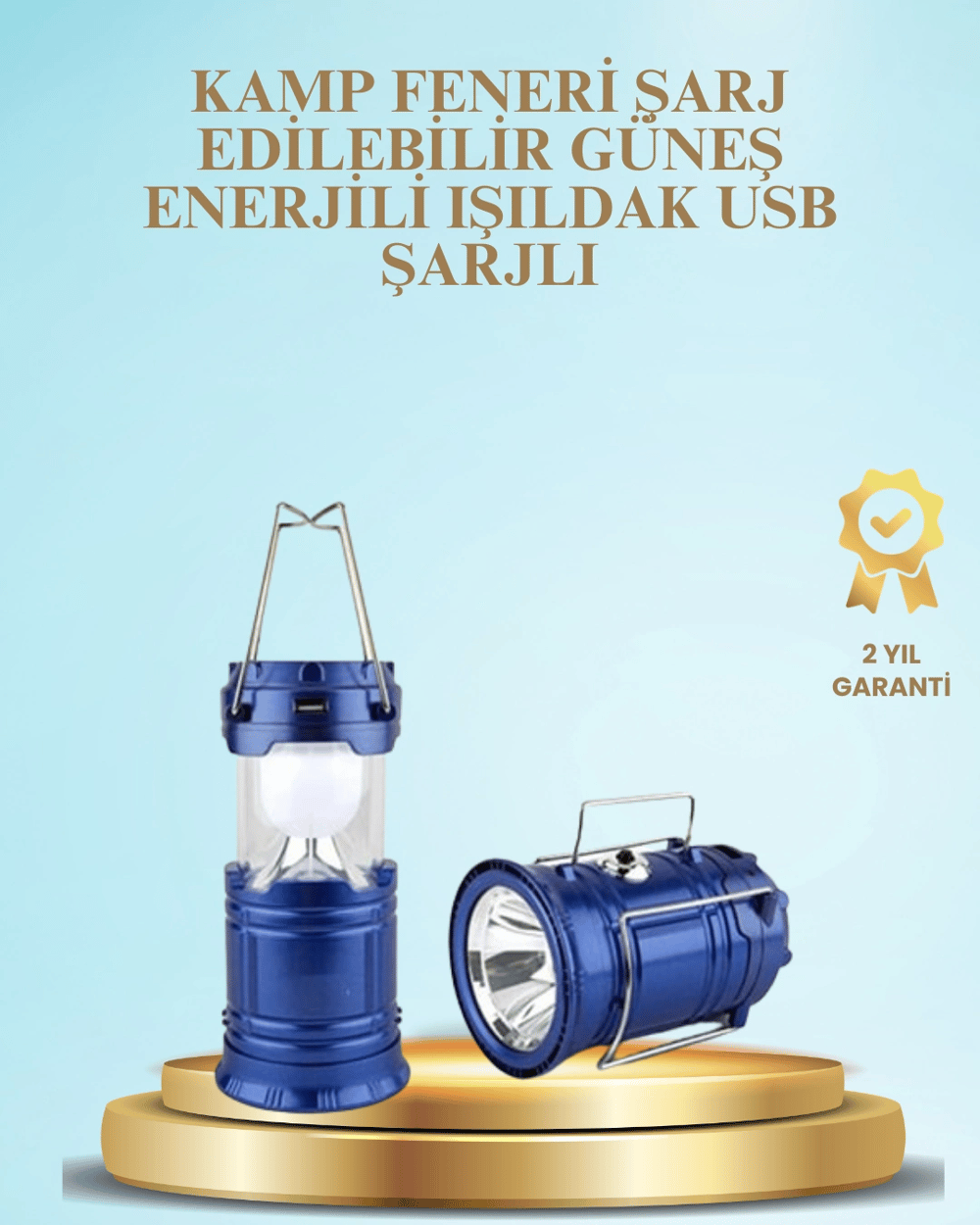 Güneş Enerjili Kızaklı Şarjlı Büyük Boy Kamp Feneri – USB Çıkışlı, Katlanabilir, Çok Fonksiyonlu