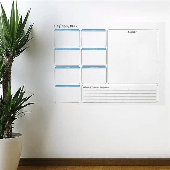 Haftalık Planlayıcı Manyetik Duvar Stickerı Takvim 56 cm x 70 cm